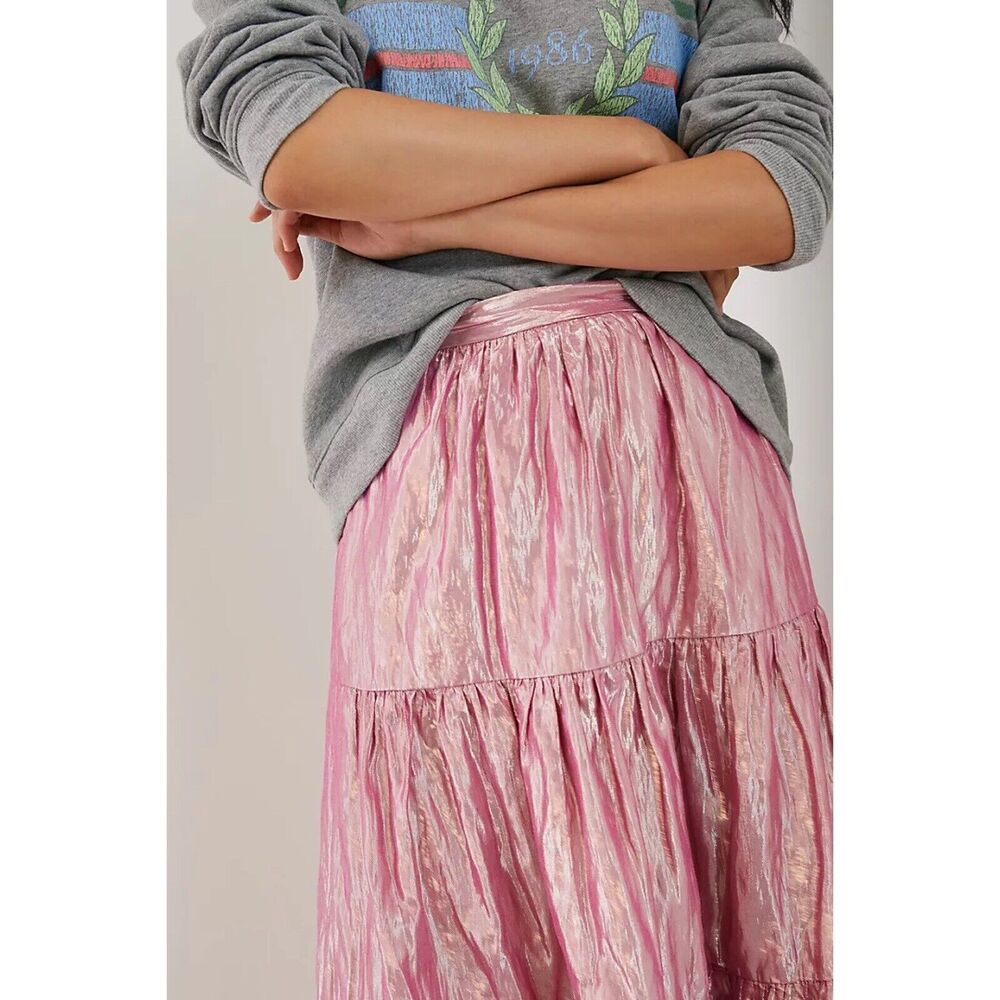Anthropologie Maeve Alicia Crinkled Metallic Maxi Skirt Size 2 - Picture 2 of 7